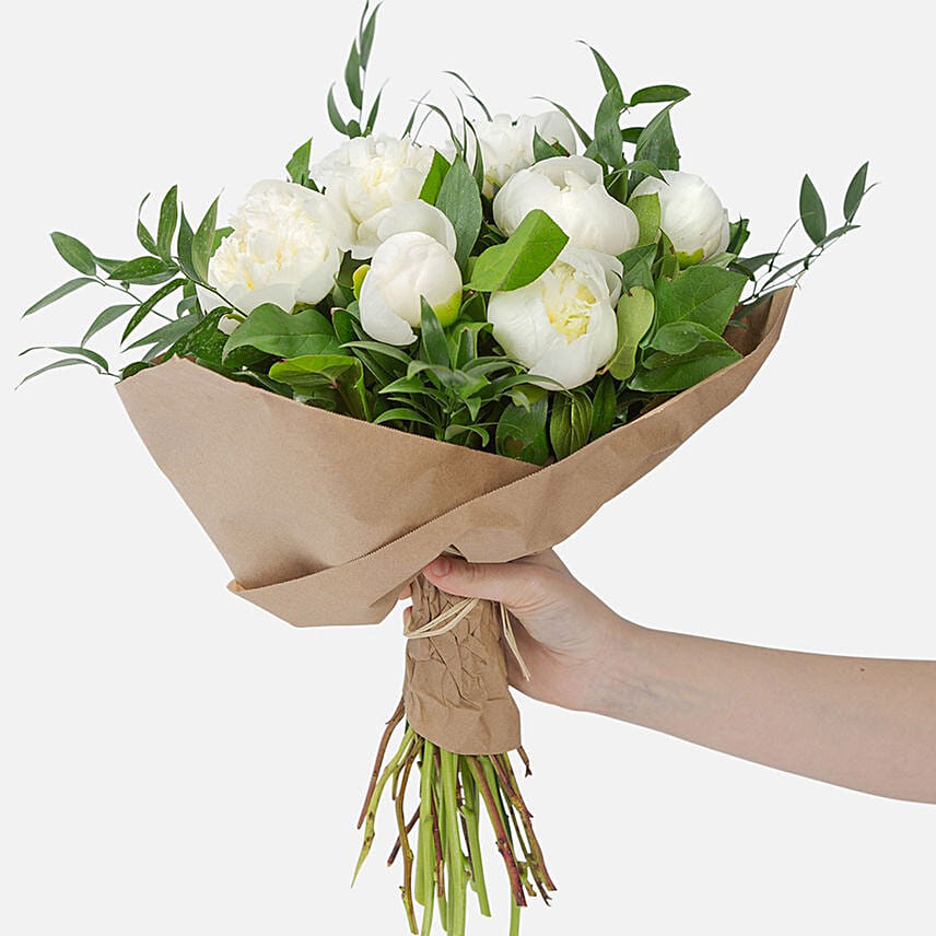 Elegant 10 White Peonies Bouquet