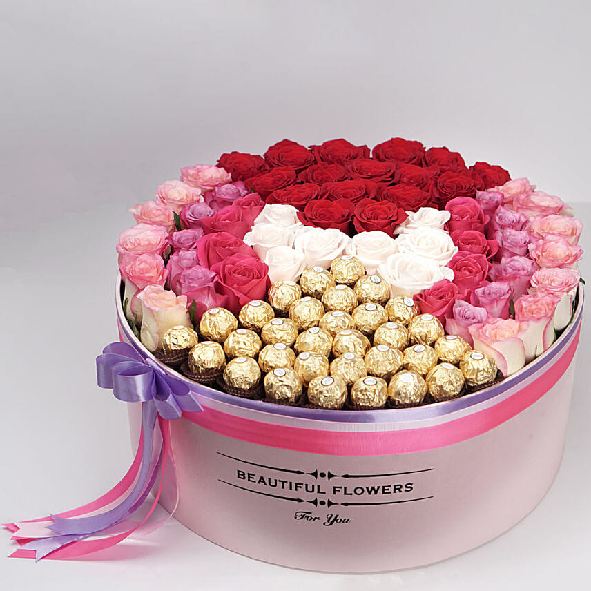 Glorious Mixed Roses & Ferrero Rocher Box