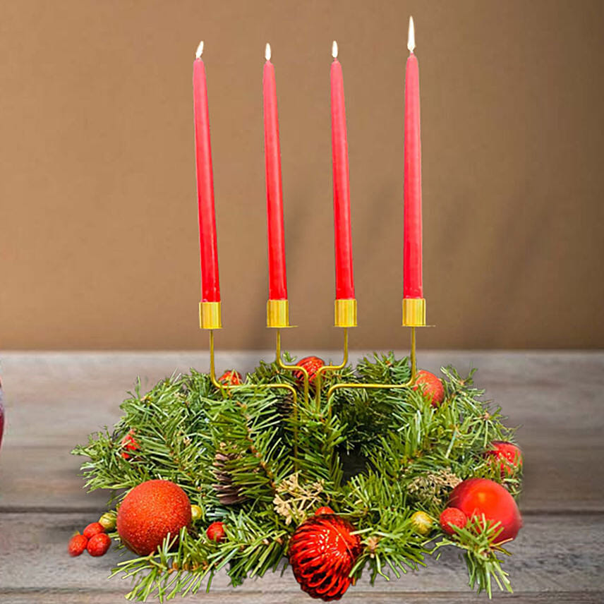 Decorated Christmas Wreath with Candles