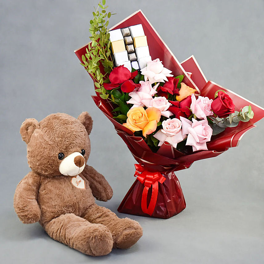 Classic Blooms and Chocolates with Teddy bear