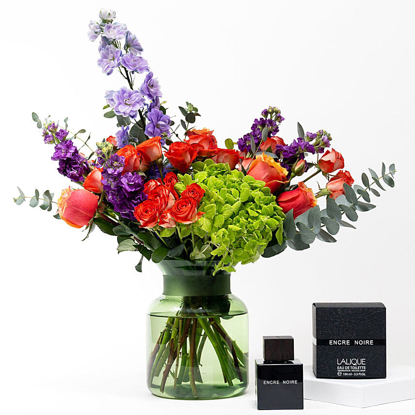 Mix Flowers Arrangement in Glass Vase with Perfume