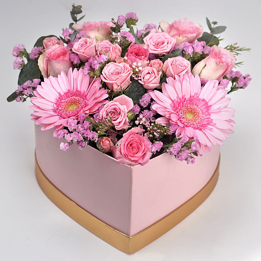 Blissful Mixed Flowers Heart Shaped Box