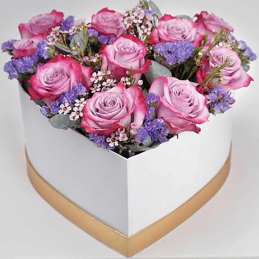 Delightful Mixed Flowers In Heart Shaped Box