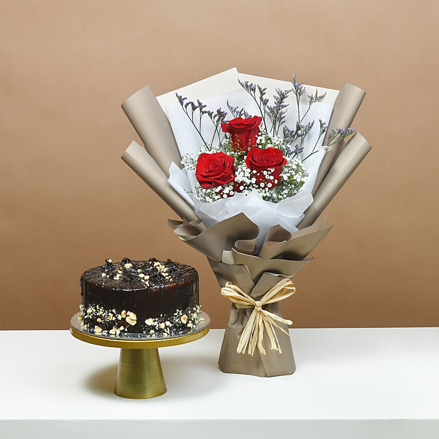 Blush Bouquet of Love with Chocolate Cake