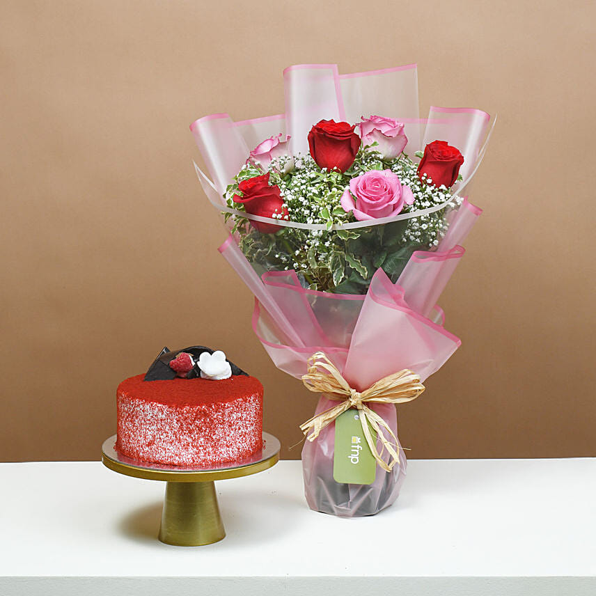 Loves Blushing Roses N Red Velvet Cake