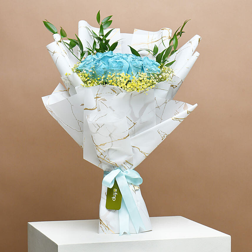 White Roses in a Blue Sea Bouquet