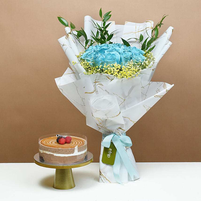 White Roses in a Blue Sea & Cake Surprise