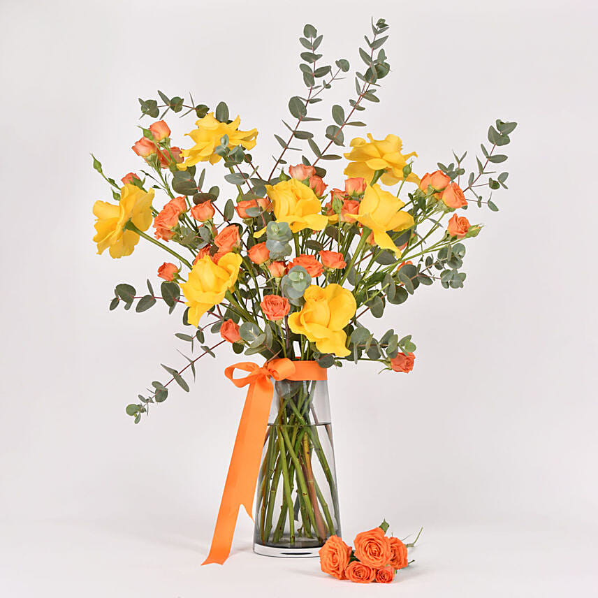 Yellow and Orange Roses Vase