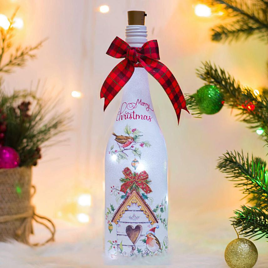 Merry Christmas Hand Painted Glass Bottle