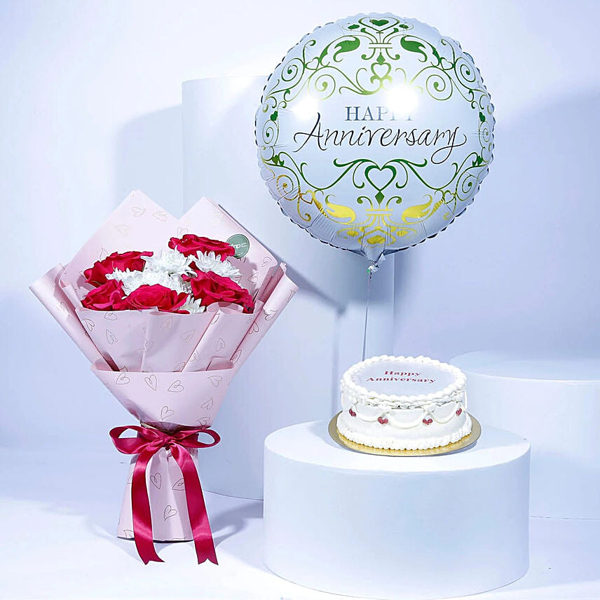 Anniversary Combo | Candle Cake With Bouquet n Balloon: 
