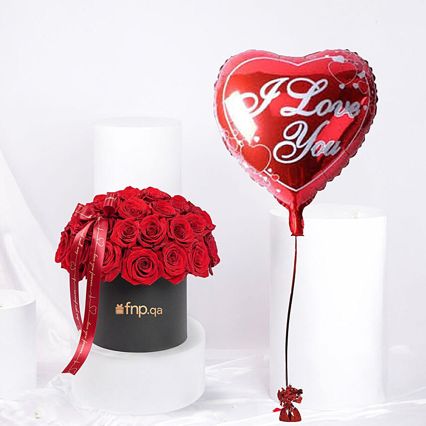 Valentine Combo | Rose Box N Heart Balloon: 