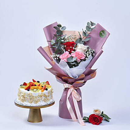 Flower Trio with Cake: 