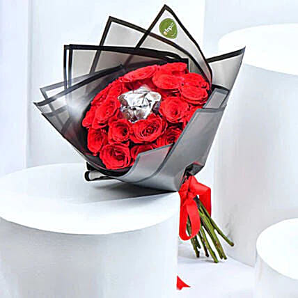 Premium Chocolates & Roses Bouquet: Send Flowers N Chocolates to Qatar