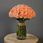 Peach Roses Bunch In Vase