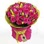 Yellow Tulips & Pink Roses Bouquet- Deluxe