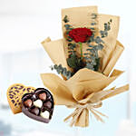 6 Red Roses Paper Wrap & Godiva Chocolates