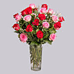 20 Pink & Red Roses Vase