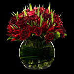 30 Red Roses & Tulips Vase