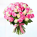 50 Pink & White Roses Bunch