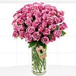 50 Royal Purple Roses Vase