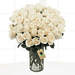 50 Stems Cream Coloured Roses Vase