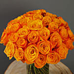 50 Stems Orange Roses Vase