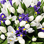 Blue Iris & White Tulips Bouquet- Deluxe