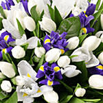 Blue Iris & White Tulips Bouquet- Premium