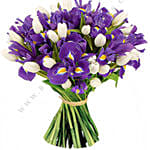 Blue Iris & White Tulips Bunch- Premium