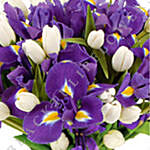 Blue Iris & White Tulips Bunch- Premium