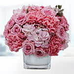 Delicate Pink Blooms In Vase- Deluxe