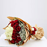 Lovely Red & White Roses Bouquet- Deluxe