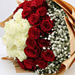 Lovely Red & White Roses Bouquet- Deluxe