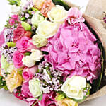 Mix Flowers Bunch With Pink Hydrangeas- Premium