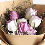 Purple & White Roses Bouquet- Premium
