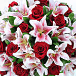 Red Roses & Pink Liles In Vase- Deluxe