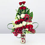 Red & White Flowers Vase- Deluxe