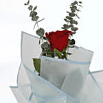 Single Red Rose Blue Wrap & Godiva Chocolates