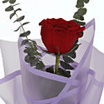Single Red Rose Purple Wrap & Godiva Chocolates
