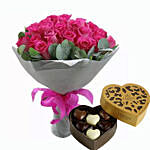 Dark Pink Roses Bunch & Godiva Chocolates 250 gms