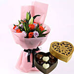 Elegant Flower Bouquet & Godiva Chocolates 250 gms