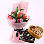 Elegant Flower Bouquet & Godiva Chocolates 500 gms