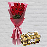 Romantic Red Roses Posy & Ferrero Rocher 16 Pcs