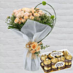 Spray Roses Bouquet & Ferrero Rocher 16 Pcs