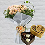 Spray Roses Bouquet & Godiva Chocolates 250 gms