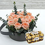 Sweet Pink Roses & Ferrero Rocher 16 Pcs