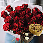 Vivid Red Roses Bunch & Godiva Chocolates 250 gms