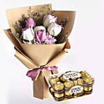 White Purple Flowers & Ferrero Rocher 16 Pcs