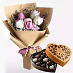 White Purple Flowers & Godiva Chocolates 500 gms
