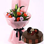 Chocolate Cake with Mixed Roses